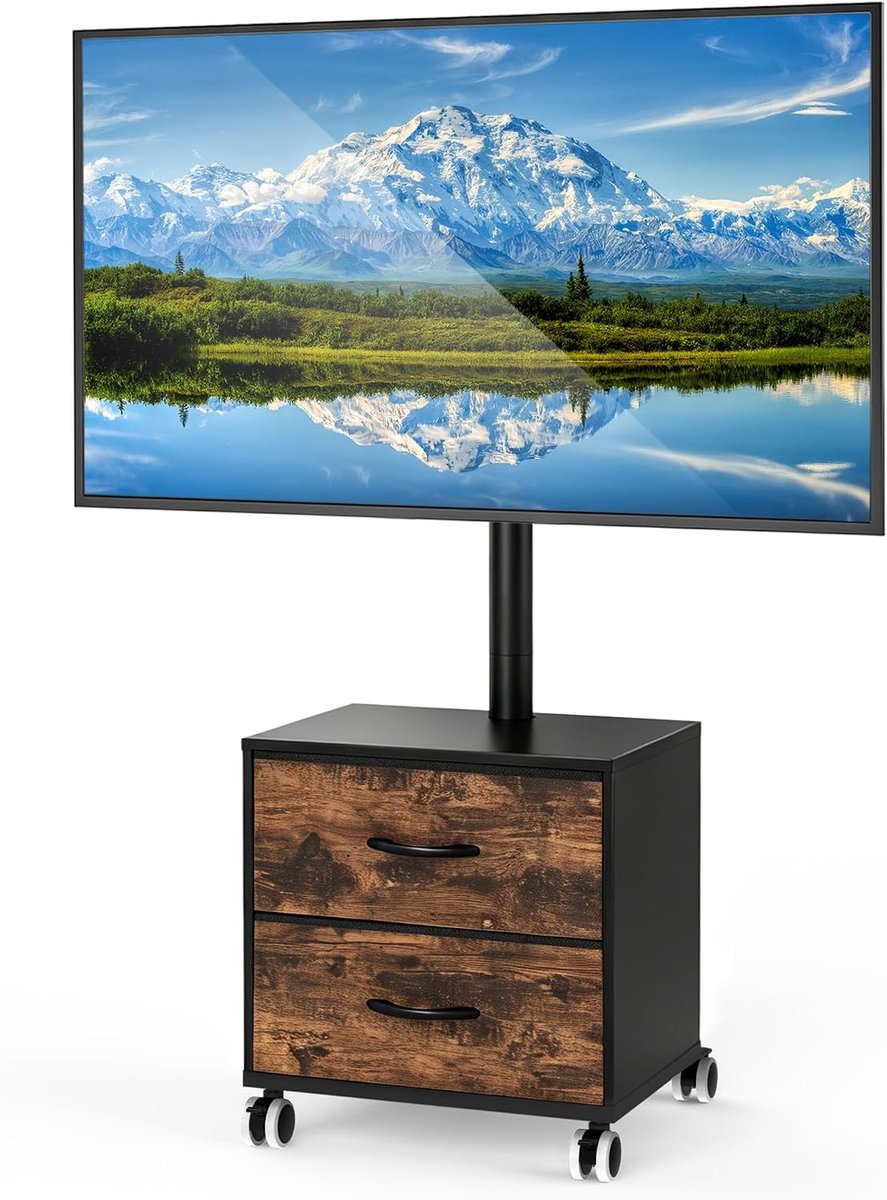 TV-standaard op wielen - Zwart - Hoogte verstelbaar - Draaibaar - Voor 32-60 inch TV's