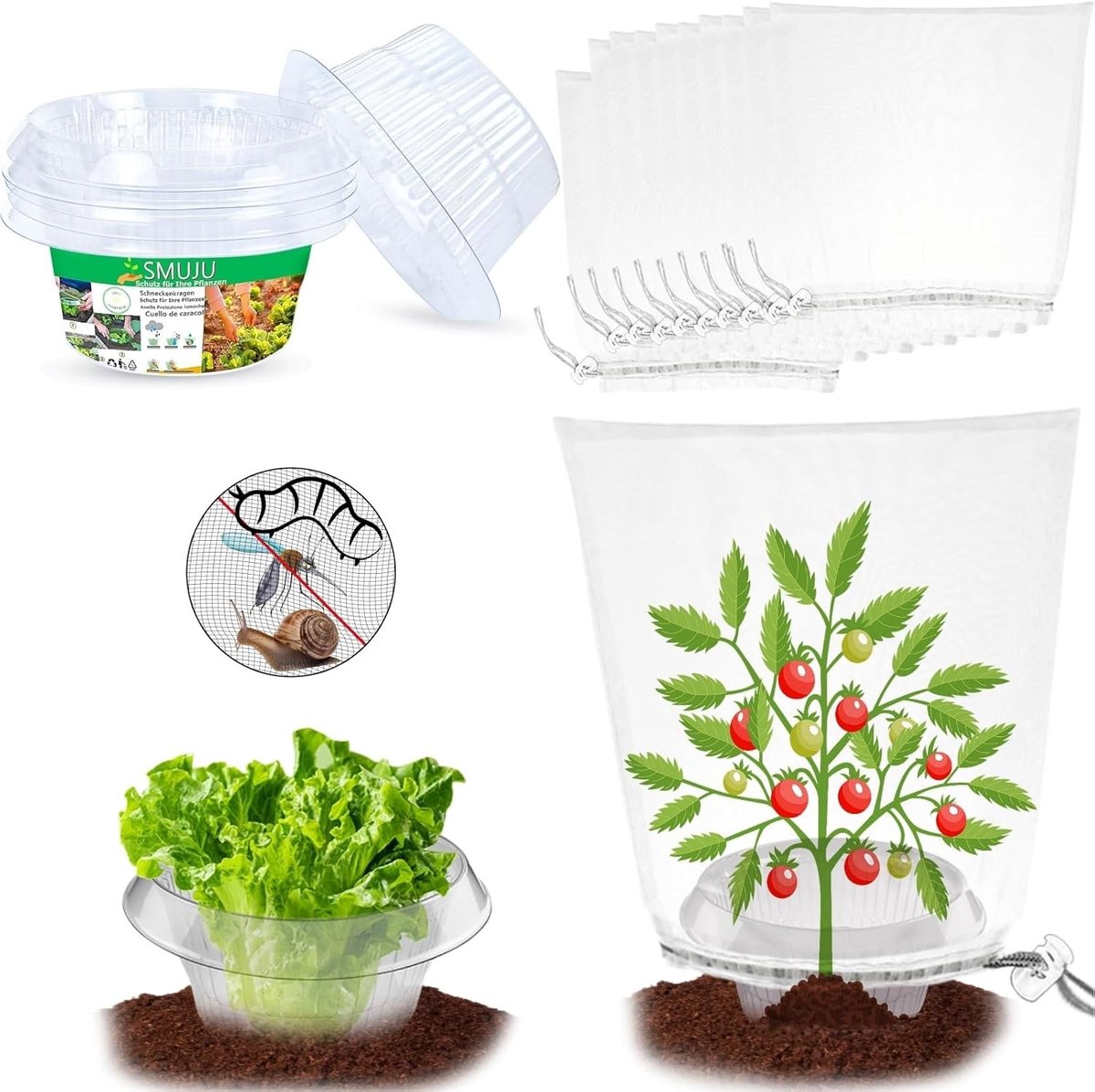 Plantenbescherming - Kunststof - Slakkenhalsband en Insectennet - Scheurvast - Voor Groenten en Sierplanten