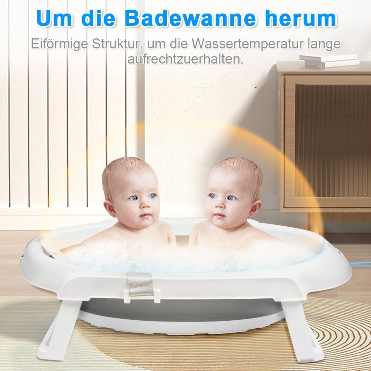 Babybadkuip met frame - Opvouwbaar badje - Veilig badderen - Kleurveranderende stop - 82 cm - Grijs thumbnail 4