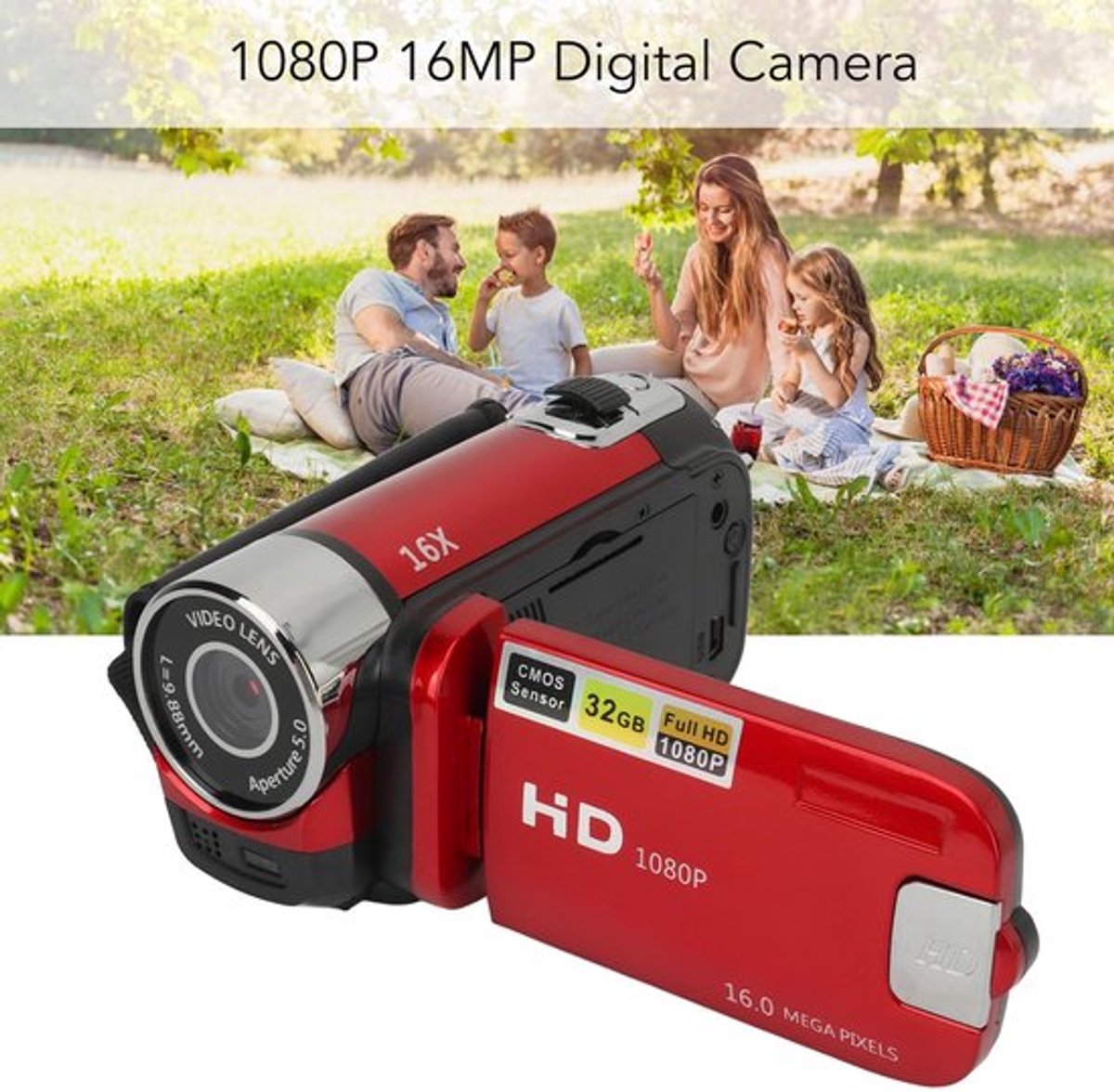 Digitale camera 16mp, 1080p, draaibaar scherm, 16X