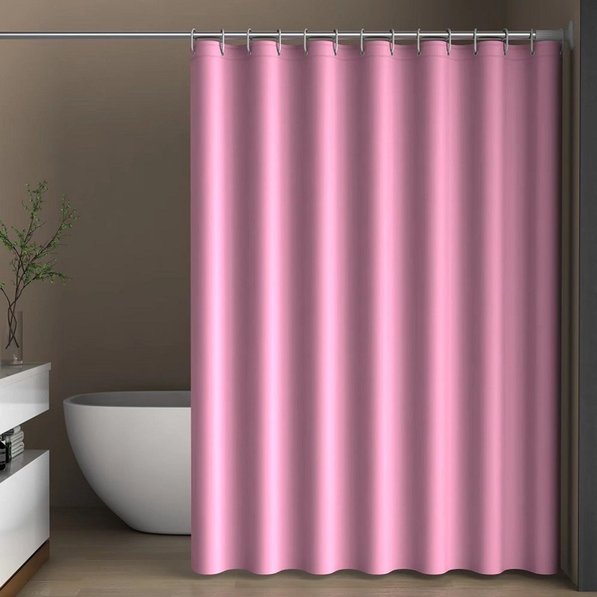 Effen, water- en schimmelwerend douchegordijn van PEVA, geschikt als deurgordijn voor de badkamer en als toiletgordijn, verkrijgbaar in verschillende maten met ophangringen,lichtroze,180*200cm+Ophanglus