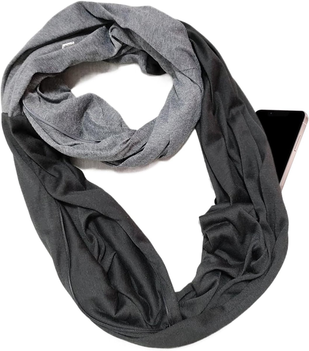 Infinity Sjaal - Nekwarmer Wikkel - Veilig Reizen - Met Ritsvak - 180x25 cm - Effen