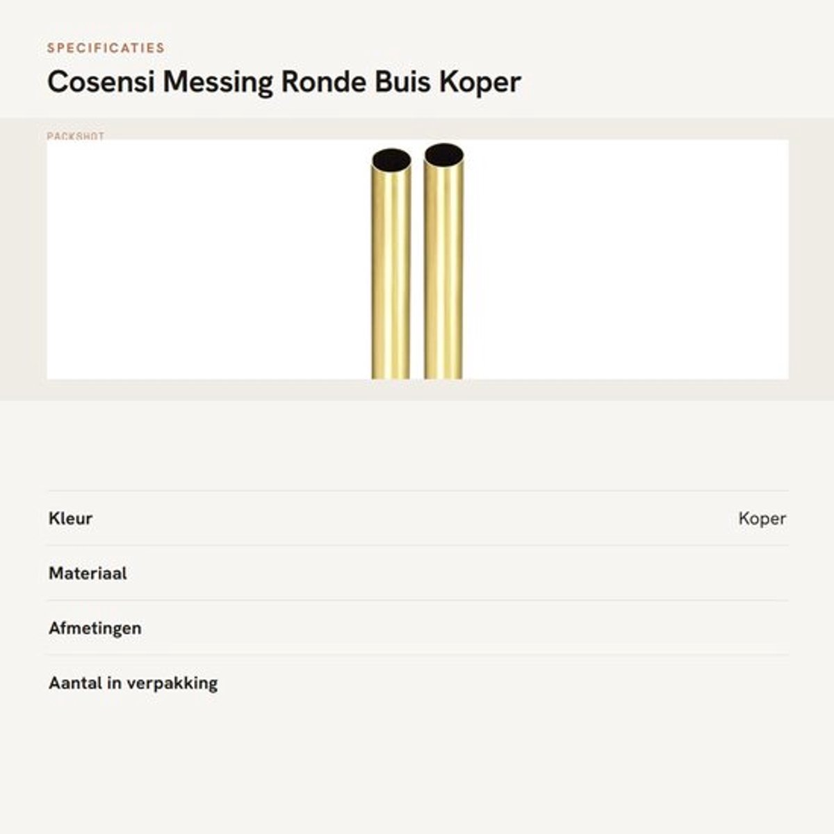 Dailygoods- Messing Buis H65 - Naadloze Rechte Pijp - 100mm Lengte - 17mm OD