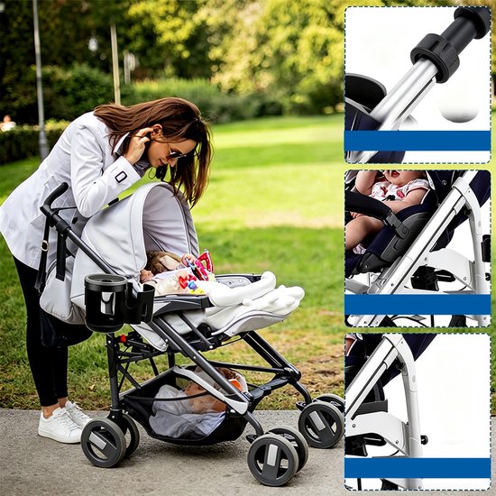 2-in-1 dubbele bekerhouder - Bekerhouder voor kinderwagen - Eenvoudige installatie - Universele bekerhouder - Dubbele bekerhouder zonder boren - Geschikt voor fietsen, mountainbikes, kinderwagens en rolstoelen – Stevig — afbeelding 4