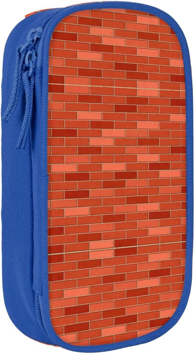 Etui met Textuur - Opbergtas Pennen - Kantoor Reizen - Meerdere Vakken - 20 cm Lengte - Blauw