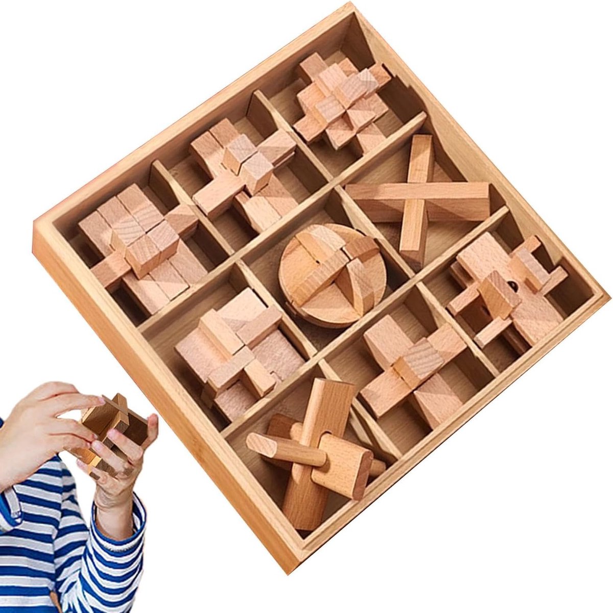 Houten Puzzels - Kinderspel Educatief - Cognitieve Vaardigheden - Interlocking 3D Mechanisme - 26 x 18 cm - Natuurlijk Hout