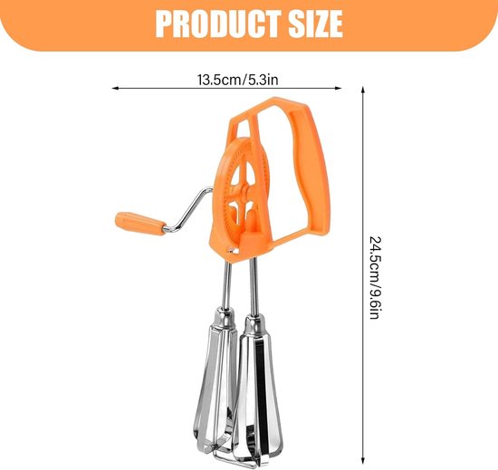 Handmixer - Eierklopper Garde - Beslag Maken - Dubbele Kop - 247 x 135 cm - Oranje — afbeelding 5