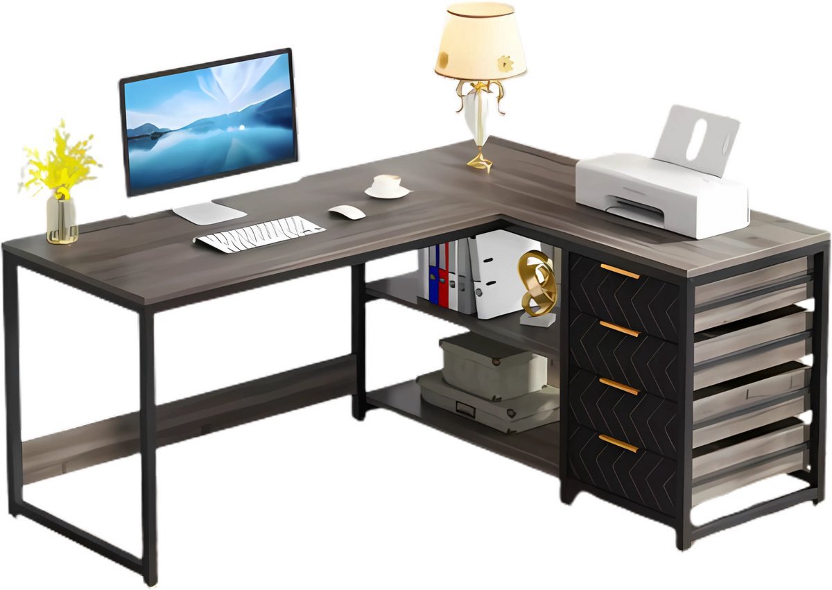 Saphly Bureau 150cm Grijs - Metaal en Hout, Computerbureau en Hout en metaal - Voor Thuis en Werk