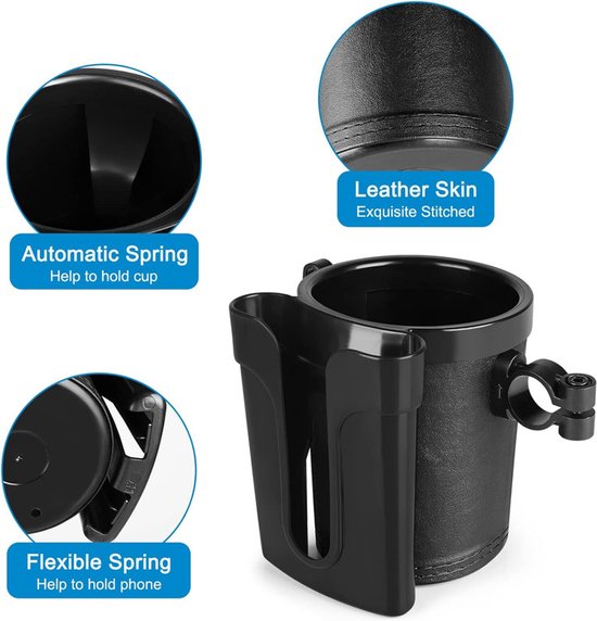 3-in-1 Fiets Drinkhouder Met Telefoon- & Sleutelhouder - Universele Bevestiging - Voor Waterfles, Koffiebeker & Babyfles - Zwart — afbeelding 4