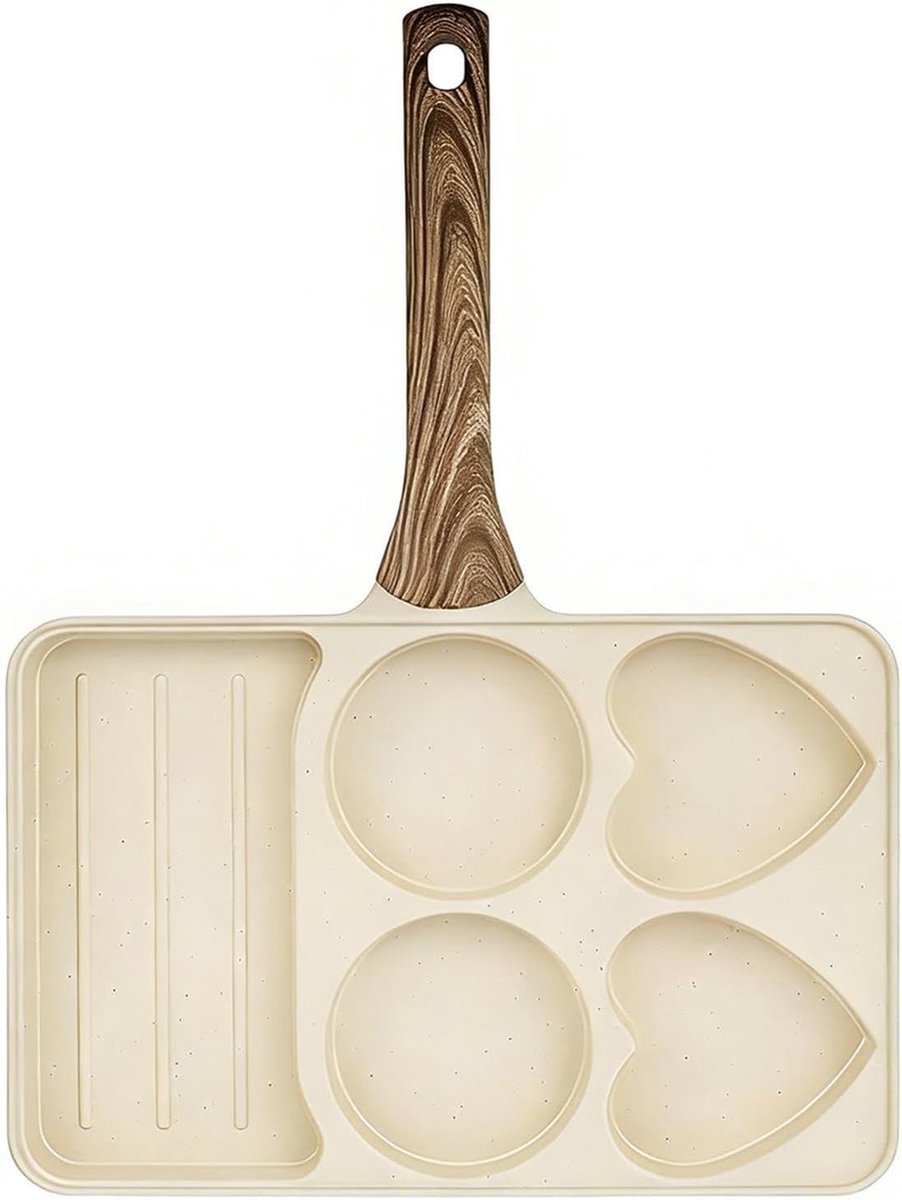 Eierpan 5 vakken Ontbijtpan Koekenpan Ontbijt Koken Antiaanbaklaag ca. 355 x 275 cm Crèmekleurig