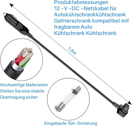 Koelbox Kabel - 12V Aansluiting - Stroom Voorzienen - Universele Compatibiliteit - 180 cm - Zwart van Koelbox. — afbeelding 2