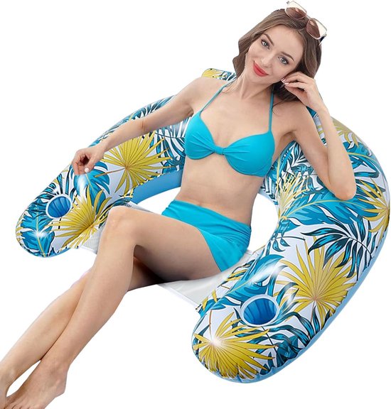 Zwembadvlotter Palmblad - Waterstoel Opblaasbaar - Zon Genieten - Verstelbare Rugleuning - 115x85cm - Donker — afbeelding 5
