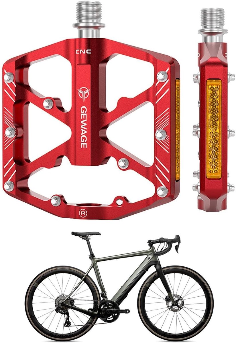 Metalen Fietspedalen - Aluminium Fietsdelen - Veilig Fietsen - Antislip Pinnen - 9/16 Inch - Rood