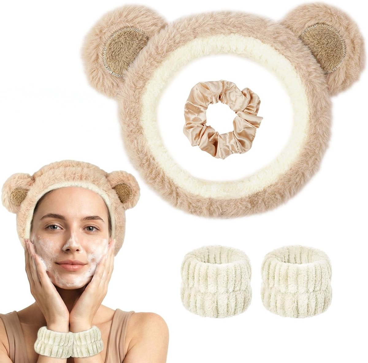 Set van 4 Elastische Gezichtsreinigingsbanden voor Vrouwen - Ideaal voor Make-up, Douche en Spa Gebruik