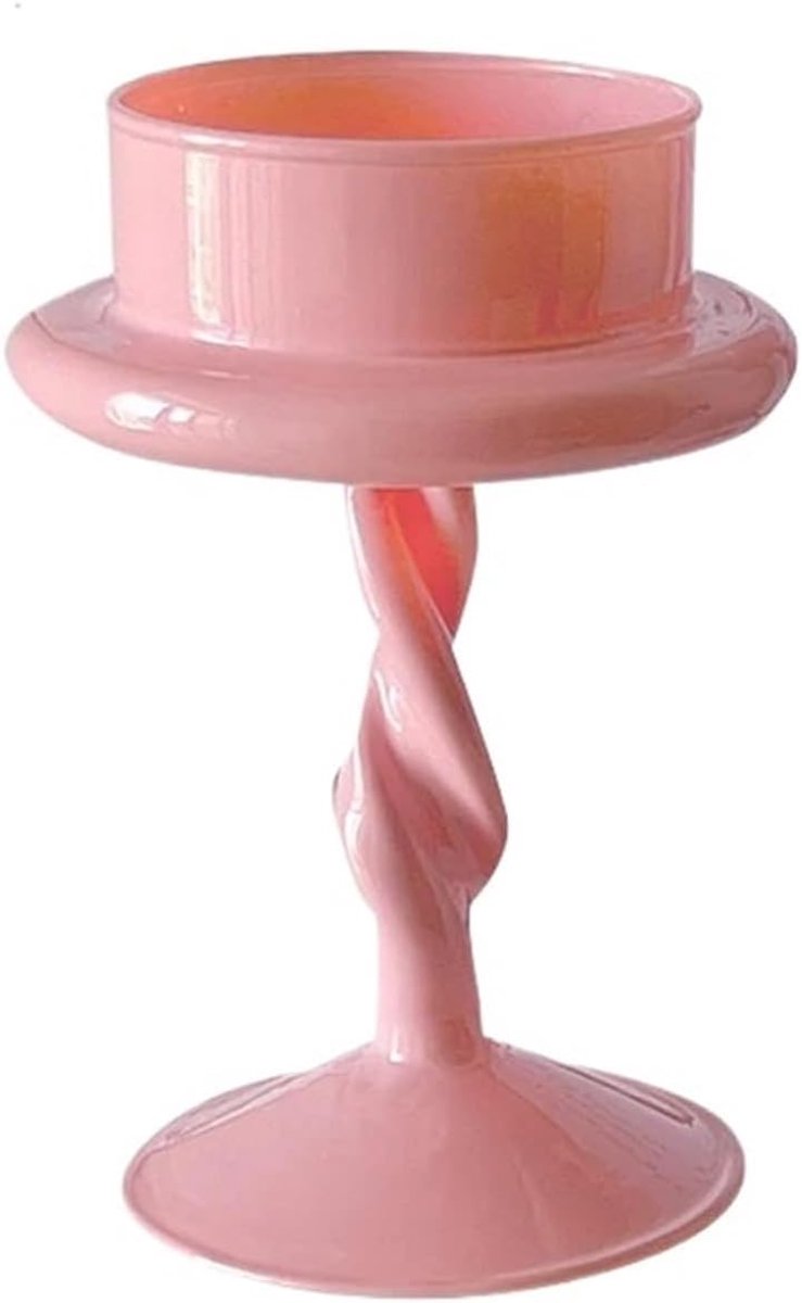 Glazen Kandelaar - Waxinelichthouder - Diner Decoratie - Stijlvol Ontwerp - 9x15cm - Roze