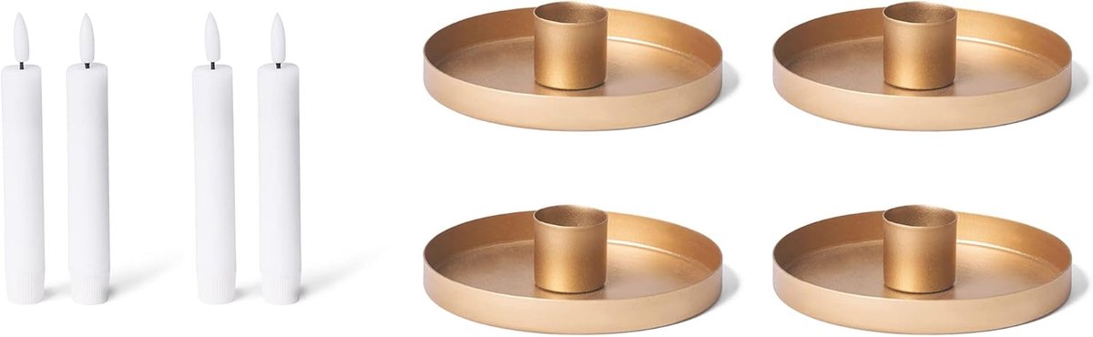 Kaarsenhouders Set - Kaarsenborden Goud - Decoratie Creëren - Brede Stabiliteit - 4 stuks 9 cm - Goud