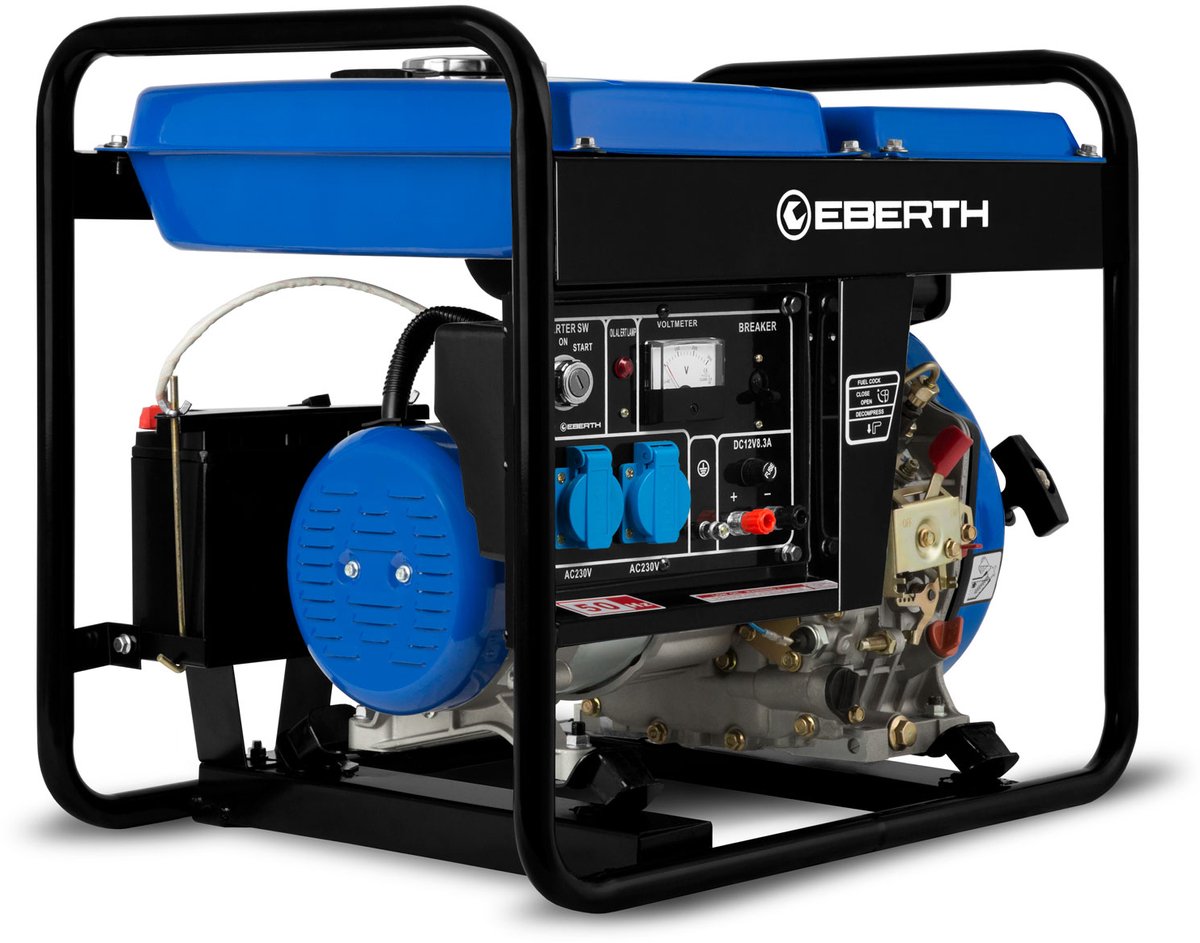 EBERTH 3000 Watt dieselnoodstroomaggregaat, stroomgenerator met 5,7 PS dieselmotor, 4-takt, elektrische starter, 2x 230 V, 1x 12 V, automatische spanningsregelaar (AVR), olietekortbeveiliging