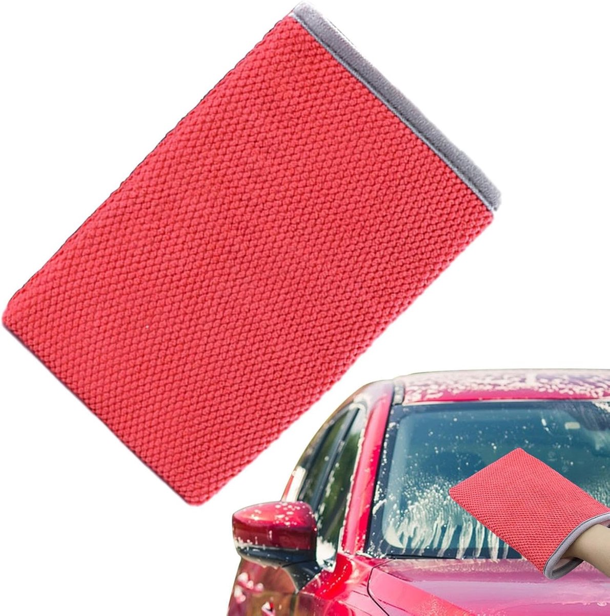 Autowashandschoen - Kleihandschoen - Auto poetsen - Krasvrij reinigen - 22 x 14 cm - Rood