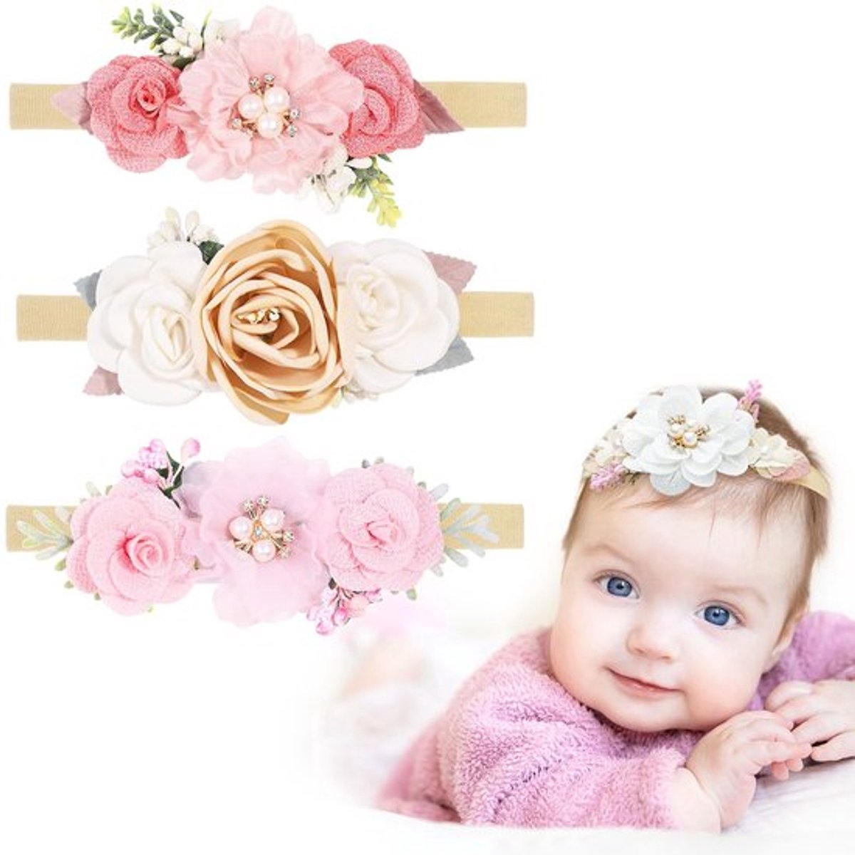 Groene bloem baby headband | Haaraccessoire