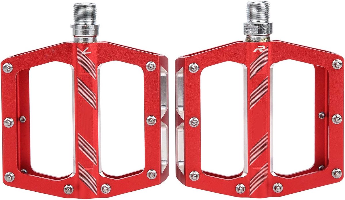 Fiets pedalen - Platform pedalen - Veilig fietsen - Brede grip met pinnen - Aluminium legering - Rood