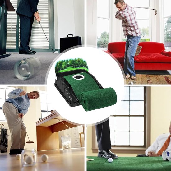 Golf Putting Mat - Oefen Mat - Putting Verbeteren - Automatische Bal Terugkeer - 259 cm Lengte - Groen Zwart van GOLF — afbeelding 3