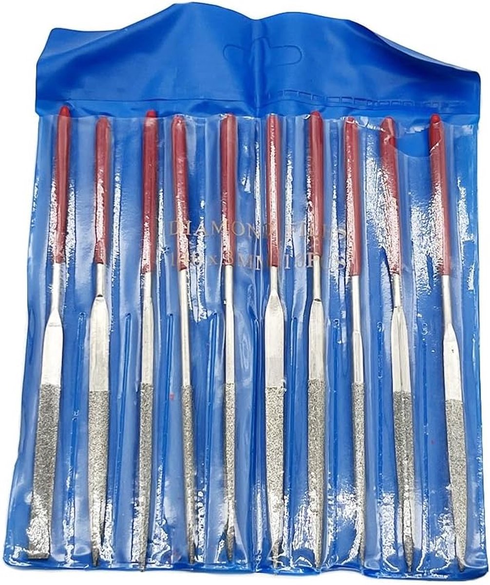Diamant Naaldvijl Set - Mini Vijlen - Precisie Bewerking - 10 Delige Kit - 140 mm Lengte - Rood Zilver