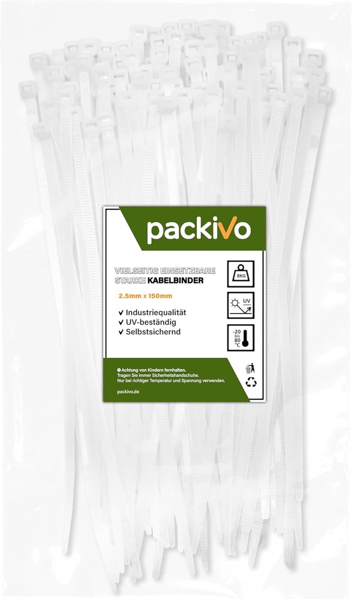 Thijox - Professionele Kabelbinders 2,5 x 150 mm - Sterke Witte Kabelbinders - Industriële Kwaliteit - Treksterkte 8 kg - Ideaal voor Kabelbeheer, Doe