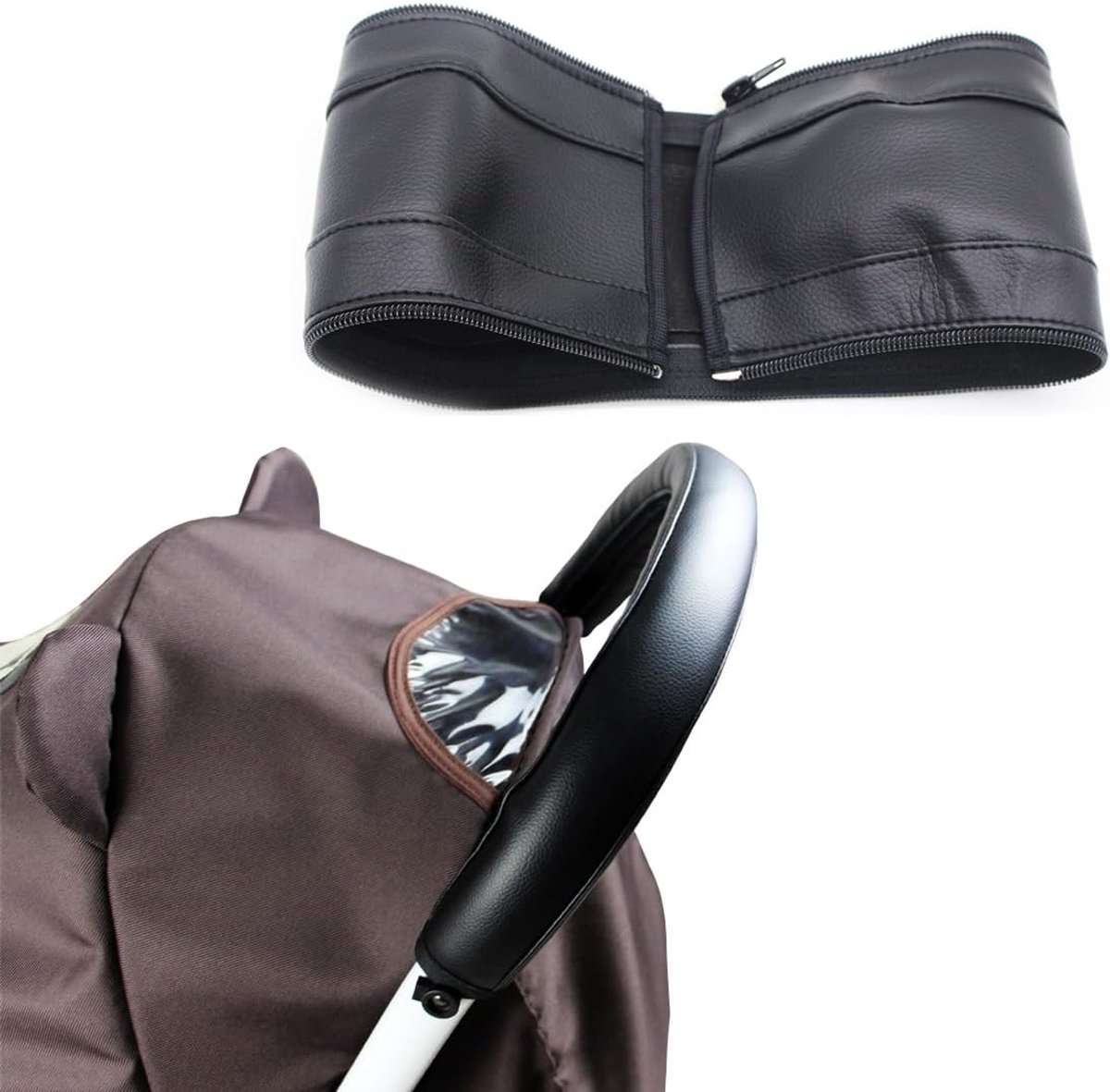 SnelShoppen - Kinderwagen Handgreepbescherming PU Leer Zwart - Armleuning Afdekking voor Baby Kinderwagen - Stofdicht en Waterdicht - Ergonomisch Desi