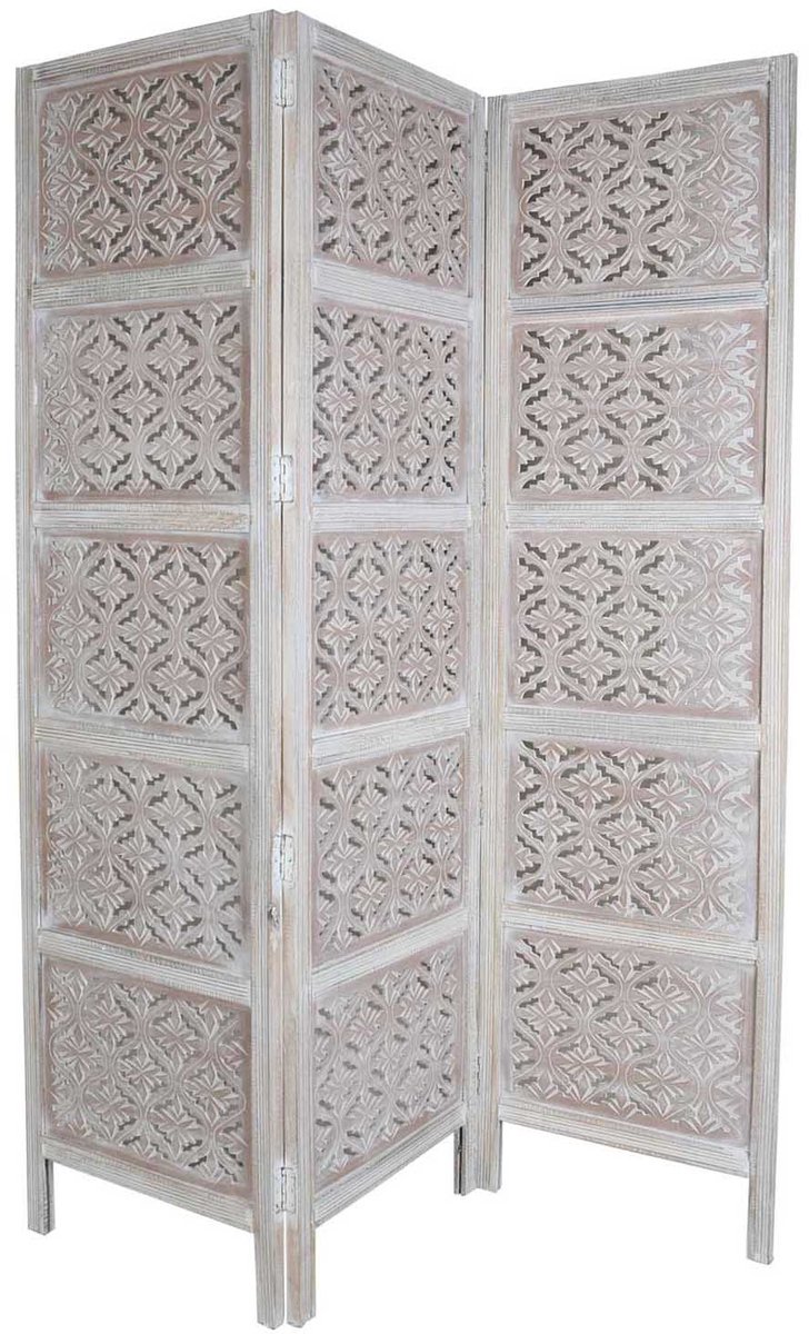 Oosters kamerscherm – 3-delige houten roomdivider – Wit/bruin – Paravent 152 × 182 cm