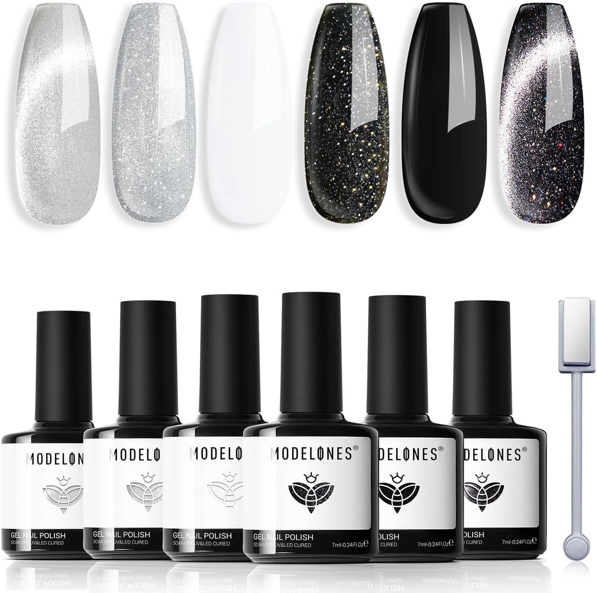 SnelShoppen - UV-nagellak Set 6 Kleuren Gelnagellak Wit/Zwart voor Manicure en Nageldesign, Losweekende Gellak voor Feest en Dagelijks Gebruik