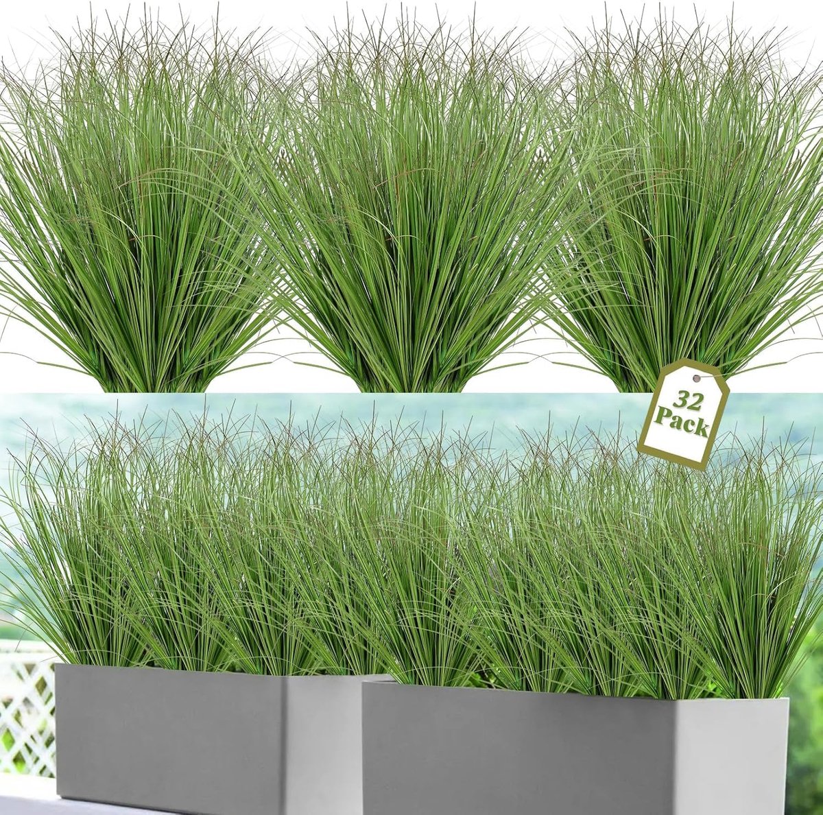 SnelShoppen - 32 Bundels Kunstgras 51 cm Hoog - Weerbestendige Kunstplanten voor Buiten en Binnen - Realistische Balkonplanten - Groen Kunstgras voor