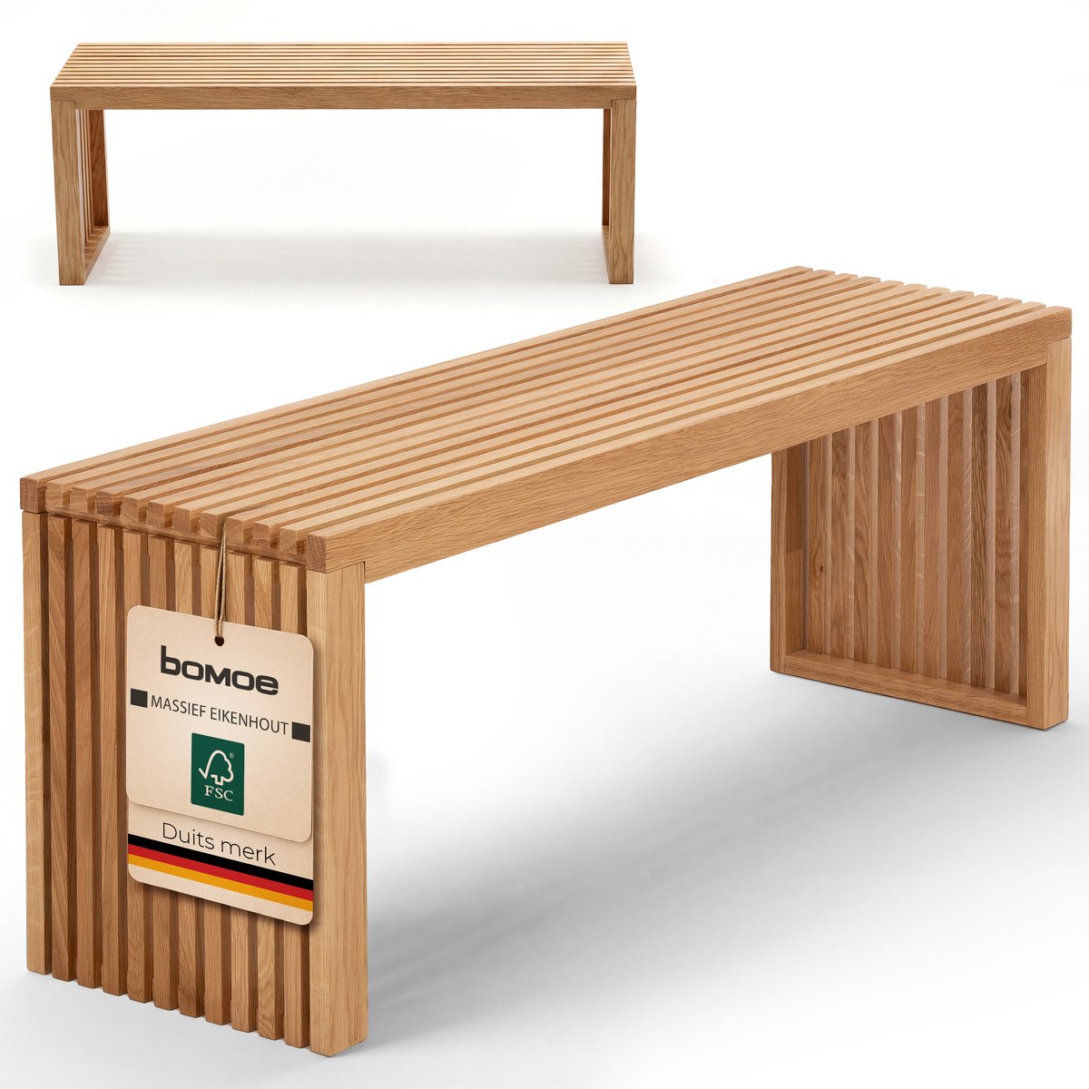 bomoe Houten Bank 120 cm Eiken Massief FSC® Geolied Zitbank Hout Latten Bankje voor Hal Gang Keuken Eetkamer Badkamer tot 250 kg – Eichberg 120x33x43 cm