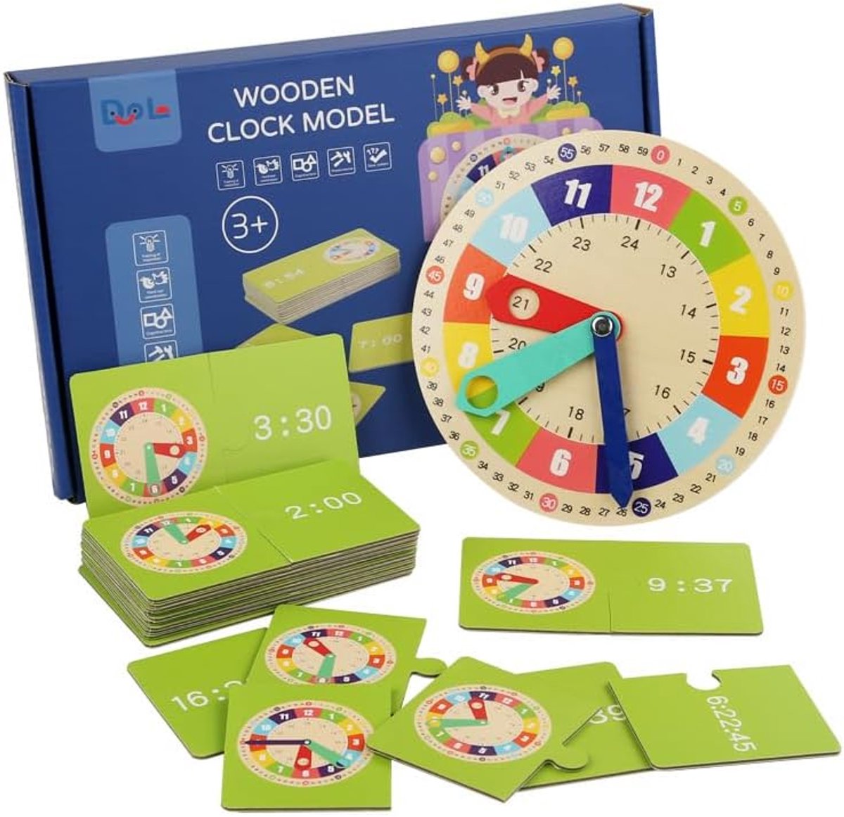 SnelShoppen - Uur Om Te Leren Voor Kinderen, Montessori Houten Leerklok, Educatief Speelgoed Voor Kleuters, Puzzelspel Voor Vroeg Leren, Basisschool S