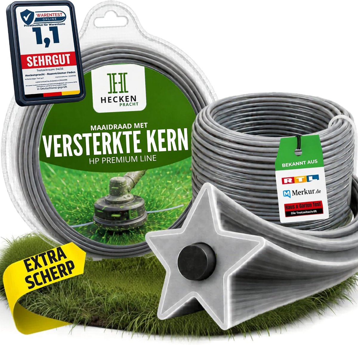 SnelShoppen - Professionele Grastrimmerdraad 3 mm - Stervormig Nylon Maaidraad 50 m - Extreem Scherp voor Grastrimmers en Bosmaaiers - Tuinonderhoud