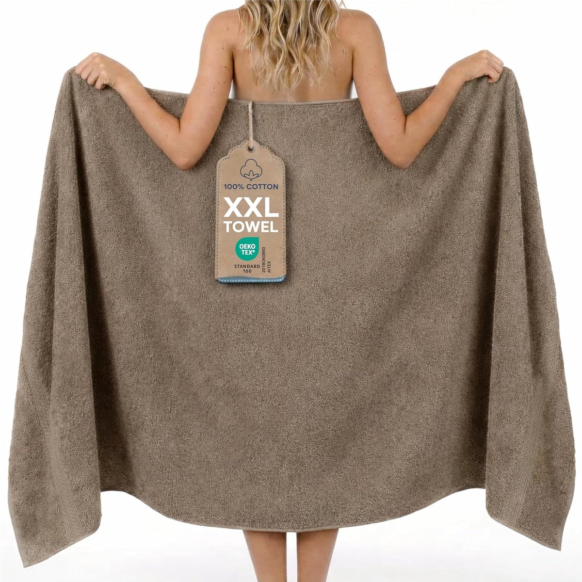 SnelShoppen - Grote Badhanddoek 100x200 cm - Absorberend Bruin Badlaken van 100% Katoen met Ophanglus - Zacht en Comfortabel voor Douche, Bad en Sauna