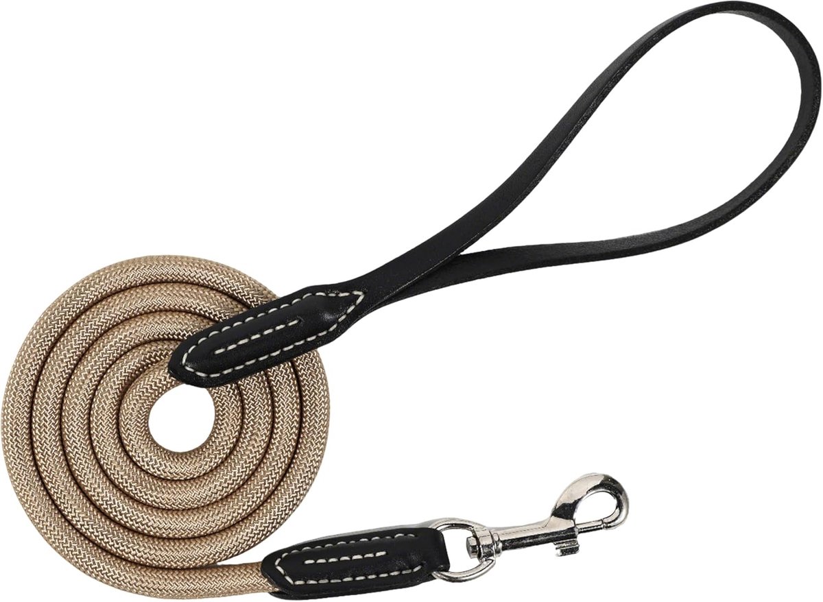 SnelShoppen - Hondenriemen van Leer en Nylon - Lange Hondenriem 1,50 m, Handgemaakt, Duurzaam, 4 Kleuren Beschikbaar voor Perfecte Combinatie met Hond