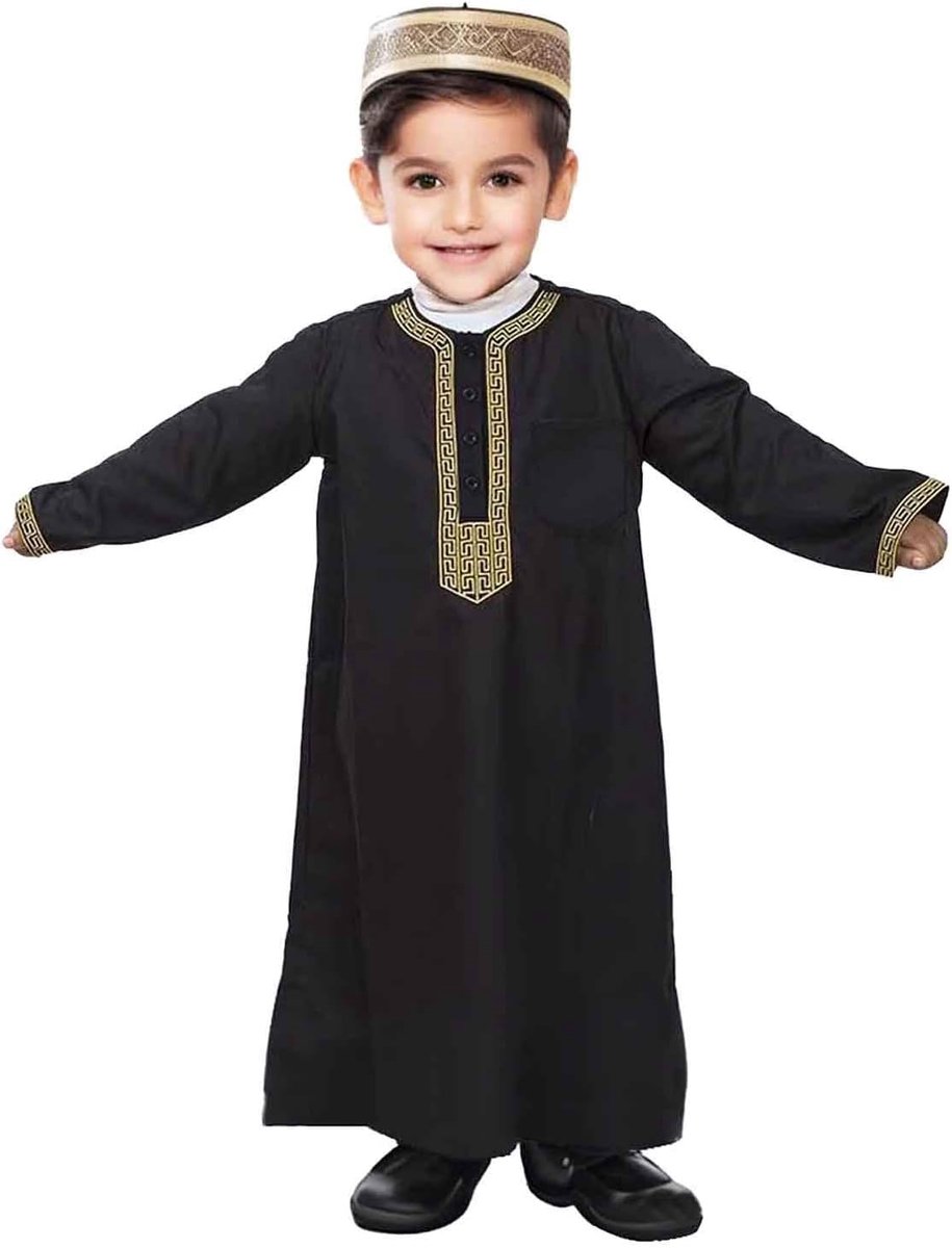 SnelShoppen - Generisch Badjas voor Jongens met Lange Mouwen, Geborduurd Nationaal Moslim Kostuum, Arabische Kinderkleding voor Feesten, Tieners, Comf
