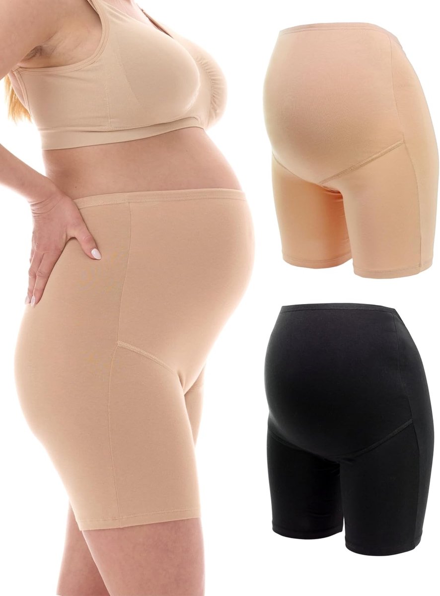 SnelShoppen - Zwangerschapsslip met Lange Pijpen - Katoenmix - Beige-Huidkleur-Zwart - Set van 1 - Ideaal voor Zwangerschap en Na de Bevalling