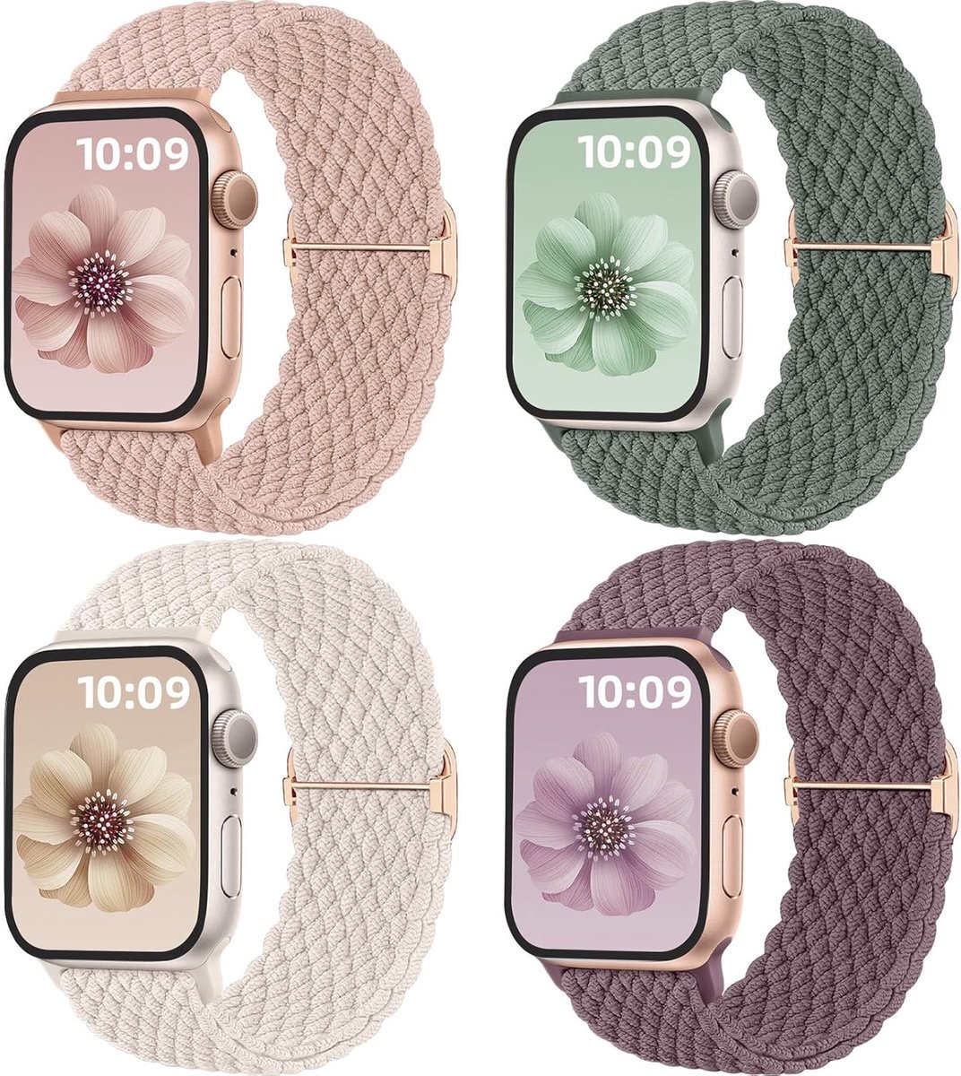 SnelShoppen - 4 Stuks Compatibele Solo Loop Apple Watch Bandjes 40mm 41mm 38mm 42mm 44mm 45mm 46mm 49mm - Gevlochten Nylon Sport Bandjes voor iWatch S