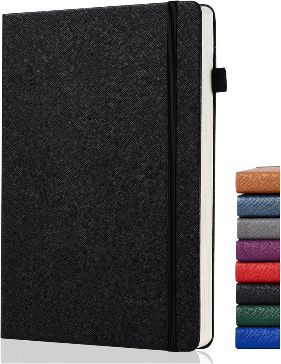 SnelShoppen - Dotted Journal Notitieboek A5 Gestippeld, 140 g/m² Dik Papier, 152 Pagina's, Achtervak, Penhouder, Hardcover Zwart voor Planning, Notiti