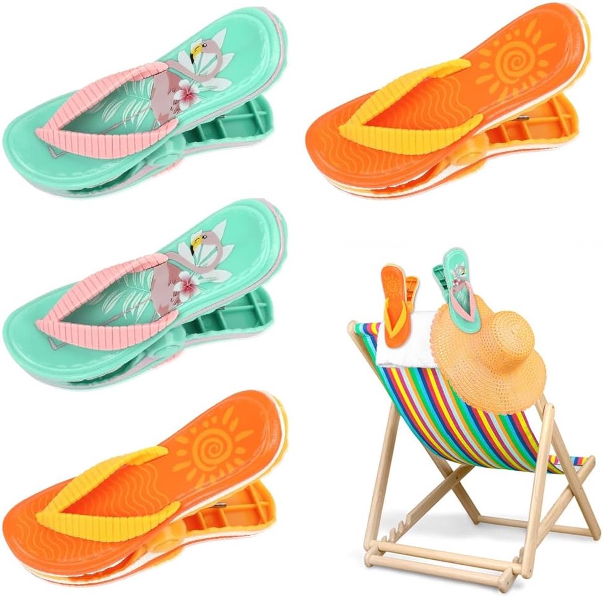 SnelShoppen - 4 Stuks Windproof Towel Clips voor Strandhanddoeken en Kleding - Sterke Plastic Clips voor Camping, Zwembad, Strand - Leuk Ontwerp voor
