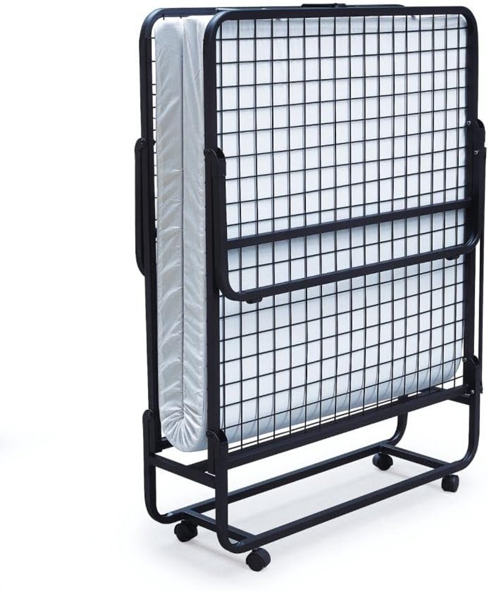 SnelShoppen - Vouwbed 90x200 - Opklapbaar Bed 1 Persoon - Inclusief Koudschuim Matras met Wasbare Hoes - Compact en Lichtgewicht - Ideaal voor Logies,