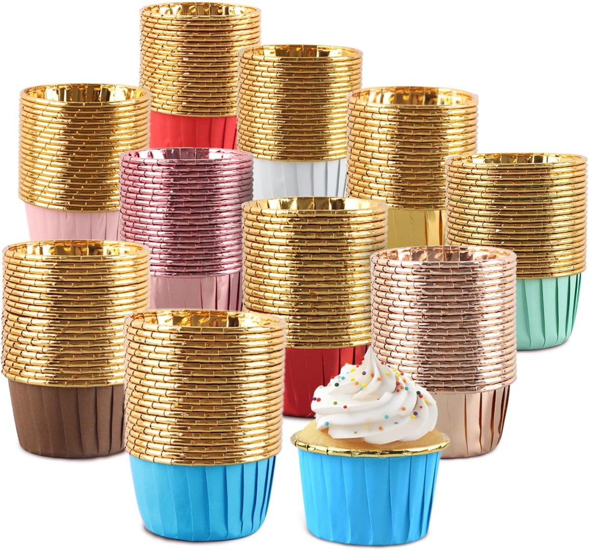 SnelShoppen - Muffin Paper Moulds 200 Stuks - Minimuffin Moulds voor Verjaardagen, Bruiloften en Kerst - Goudkleurige Bakpapieren Muffinvormen - Vetvr