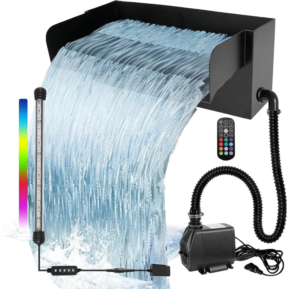SnelShoppen - Vijver Waterval Overloop voor Tuinvijvers - 20 cm Roestvrij Staal Waterval Kit met 45W Pomp - 3000L/H - Tuin, Zwembad, Patio Decoratie