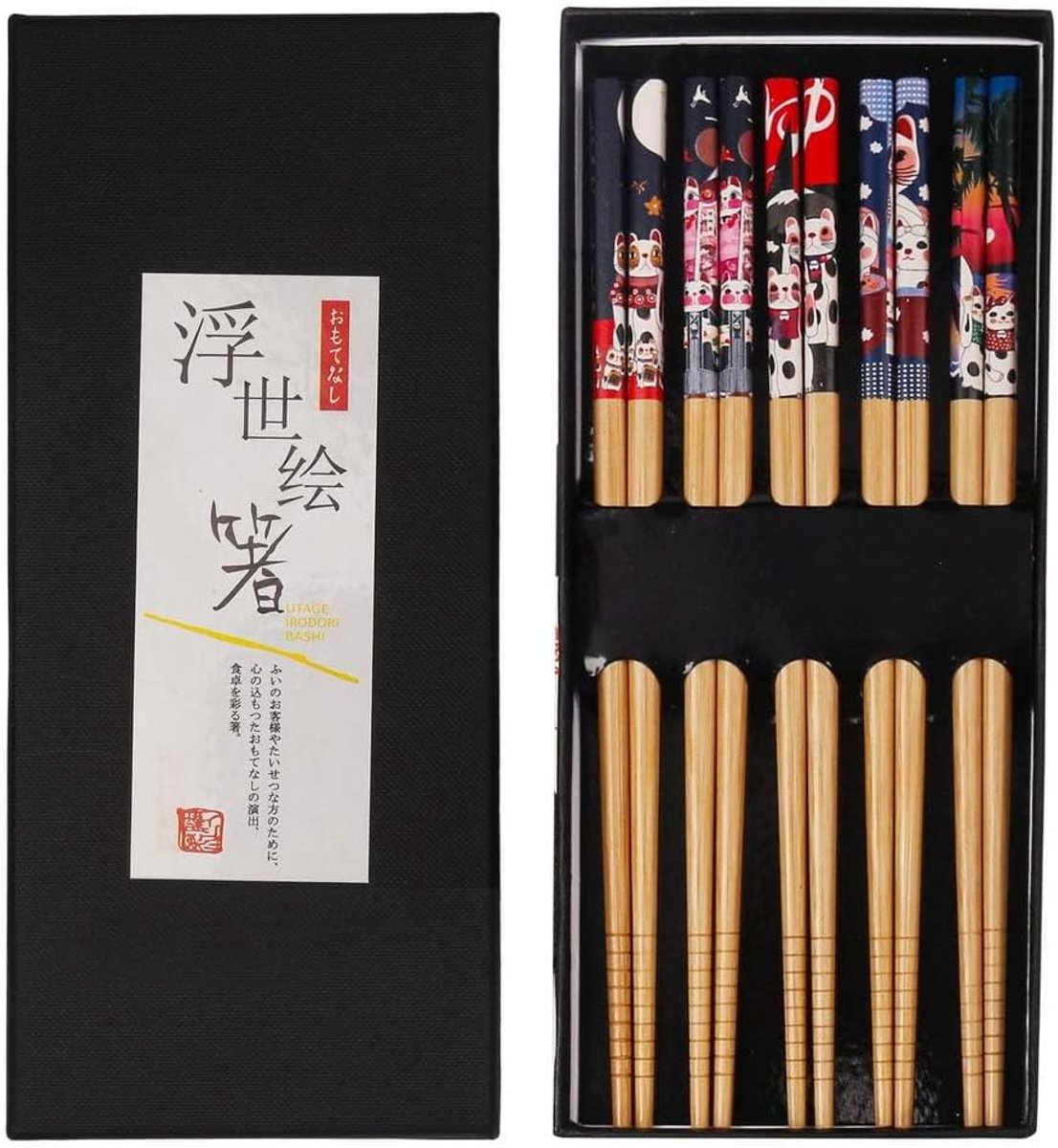 SnelShoppen - 5 Pairs Japanse Chopsticks - Bamboo Sushi Stokjes - Luxe Zwart - Handgemaakt - Vaatwasserbestendig - Perfecte Kerstgift voor Koken en Et
