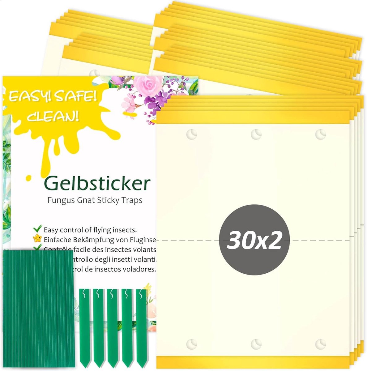 SnelShoppen - Effectieve Sticky Fly Traps - Gele Vliegenvangers voor Fruitvliegen, Muggens, en andere Vliegende Insecten - Rectangles 6.5 x 9cm - 60 S