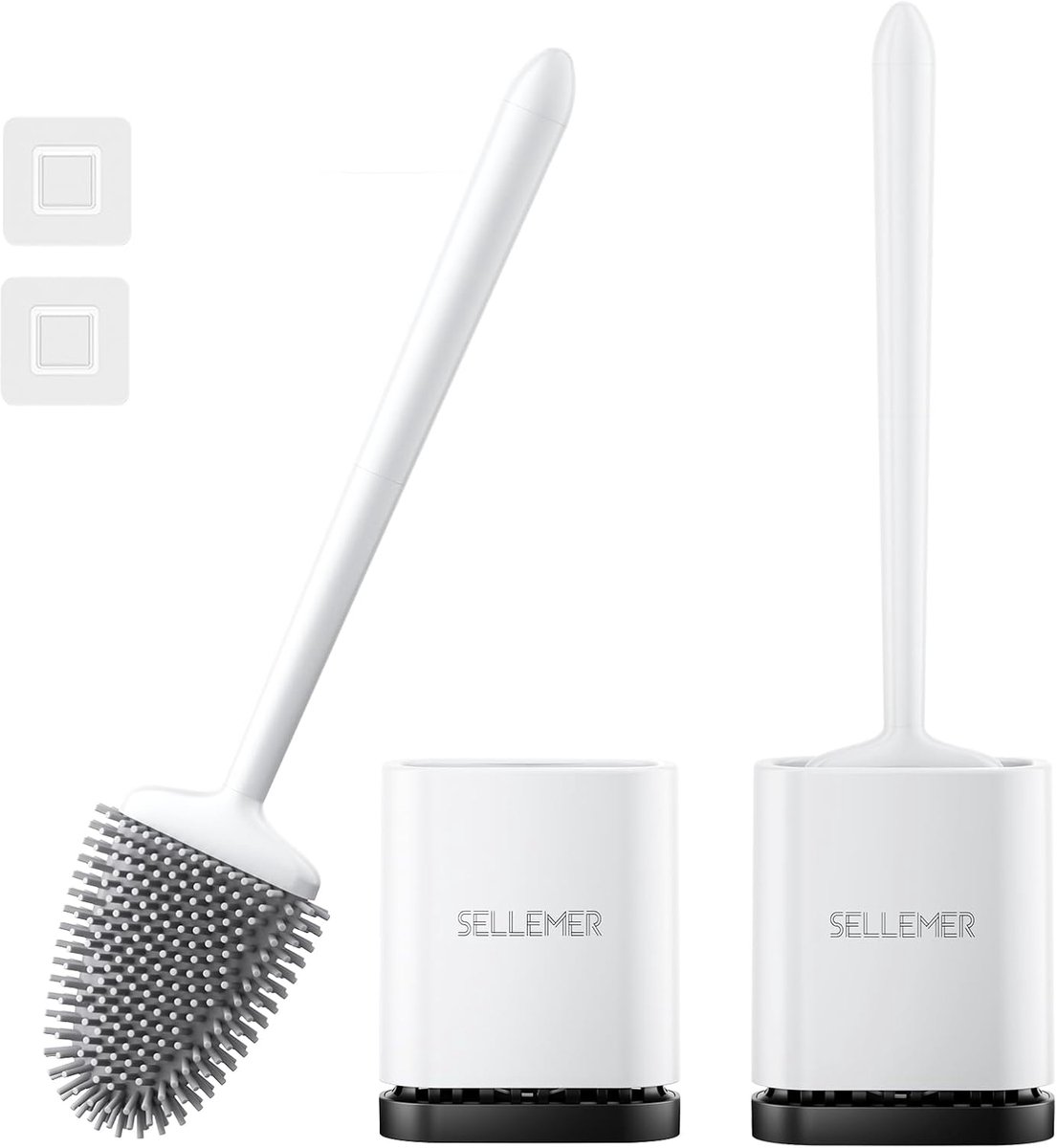 SnelShoppen - Silicone Toiletborstel Set 2 Stuks - Wandmontage/Staande Toiletborstel met Ademend Sneldrogend Houder - Flexibele Toiletborstel voor Bad