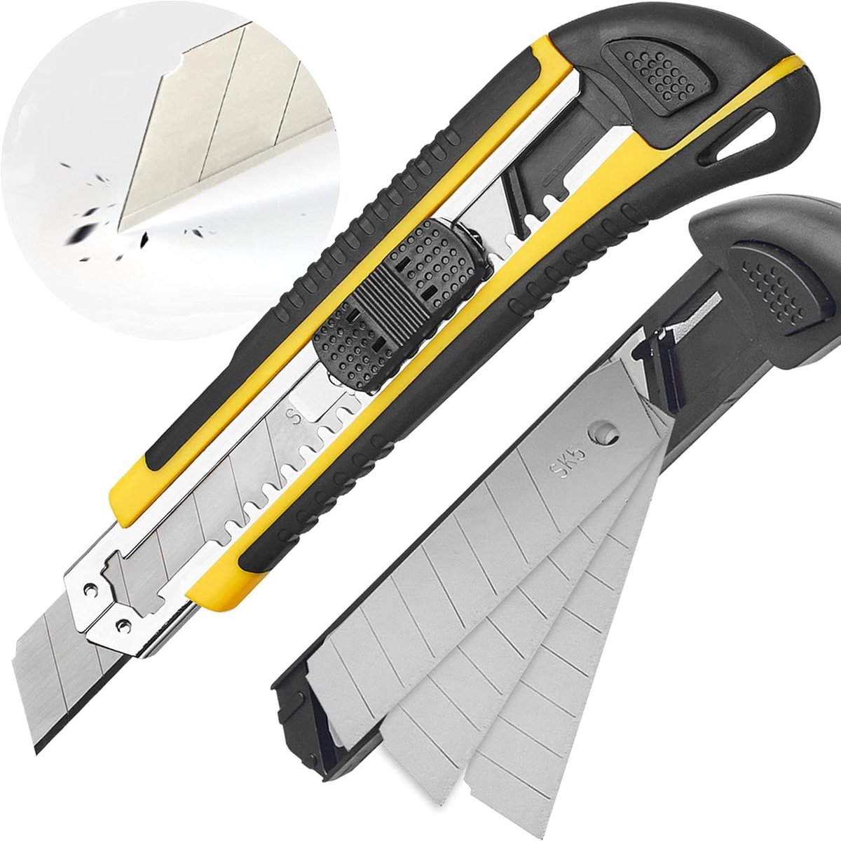 SnelShoppen - Professionele Snijmes Set 18 mm Snap-off Mes SK5 Karton Mes Extra Scherp met Rubber Handvat Ideaal voor Papier en Karton Snijden
