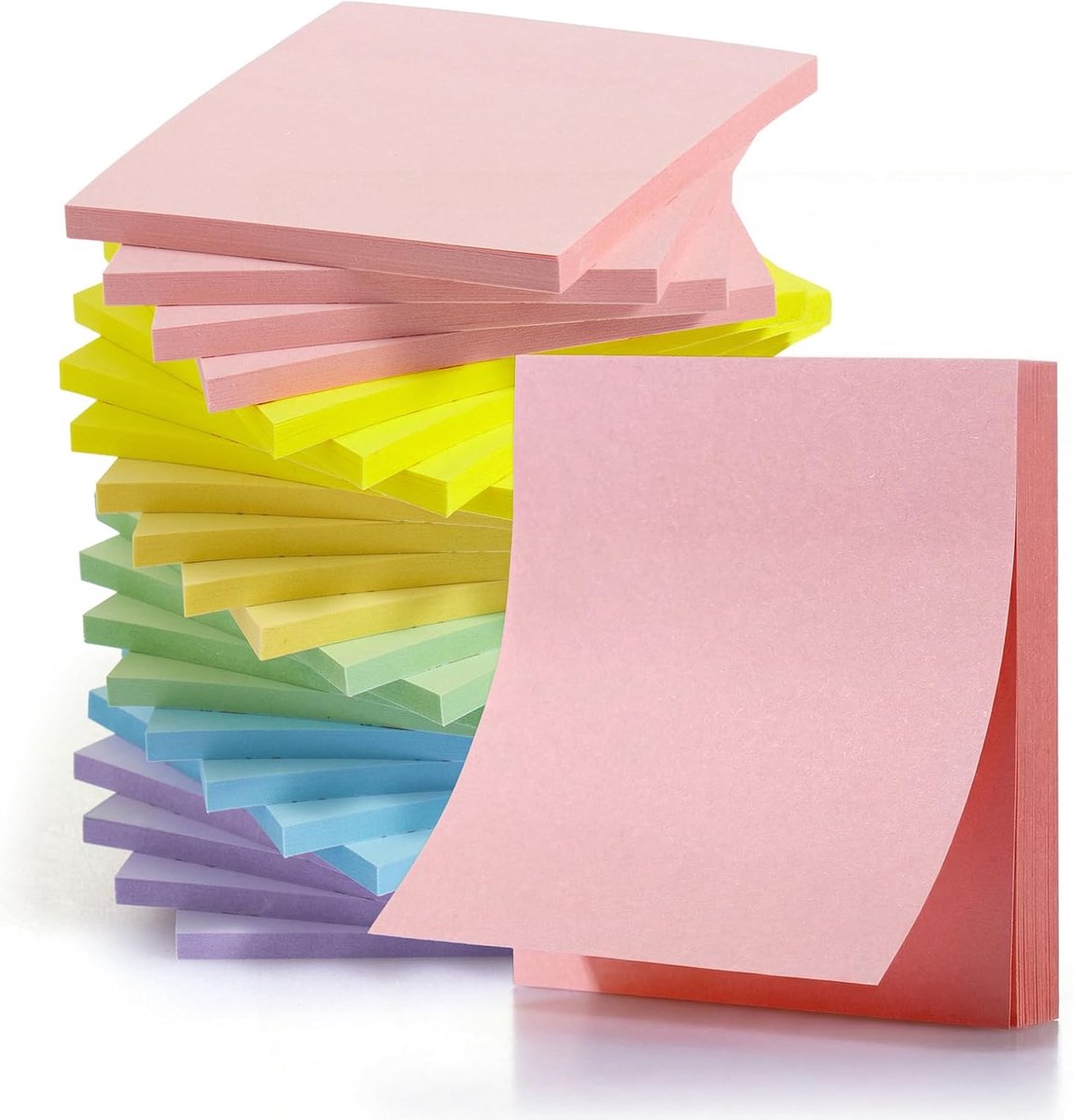 SnelShoppen - 24 Zelfklevende Notitieblokken 76x76mm - Heldere Kleuren - Perfect voor Kantoor, Thuis, Presentaties en Organiseren - Pastel Soft Kleure