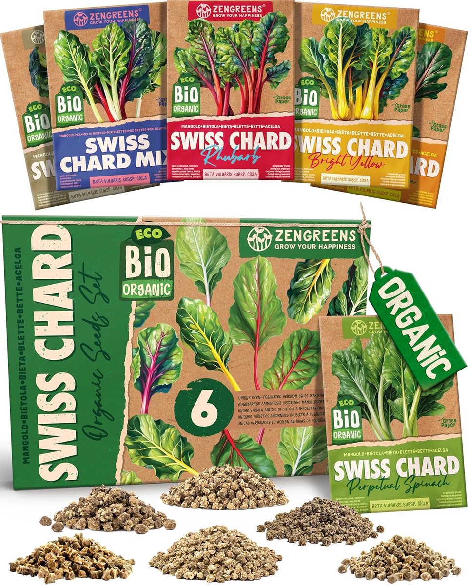 SnelShoppen - Organic Chard Seeds Set - 6pcs - Hoogwaardige Biologische Snijbietzaden - Eenvoudig Te Telen Voor Tuin, Balkon & Moestuin - Gezond, Prod